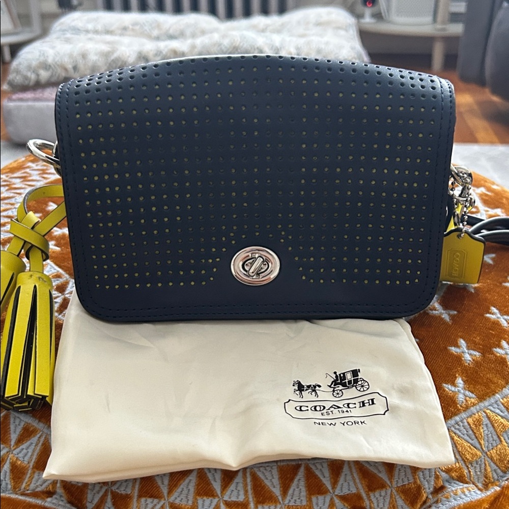 Coach Blue and Yellow Perforated Crossbody Bag